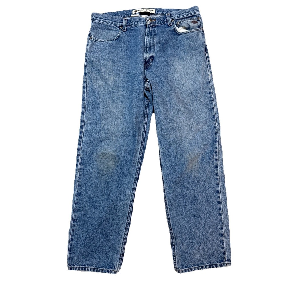 Harley Davidson Jeans Mens 36x30 Straight Leg Biker Denim Blue Medium Wash
